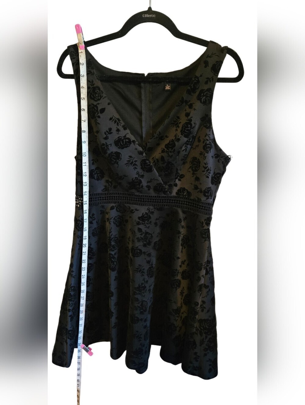 0076 City Studio Black Velvet Rose Mini Dress Cutout Waist Whimsigoth New Sz 15 - Picture 13 of 14